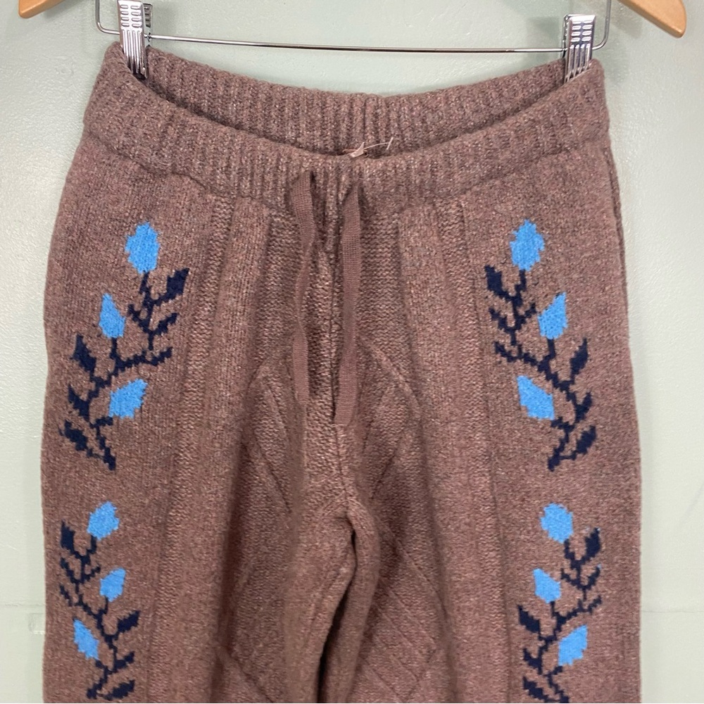 Free‎ People Greet Knit Pant Set Cardigan Butterfly Sweater XS Brown Blue - Picture 7 of 9